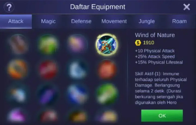 Detail item WON Mobile Legends. Foto: Tangkapan layar game Mobile Legends.
