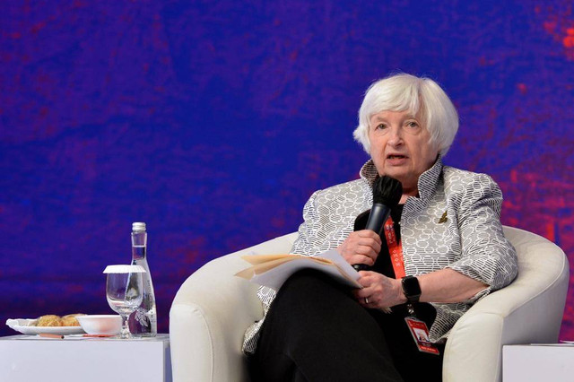 Menteri Keuangan Amerika Serikat (AS) Janet Yellen dalam High Level Seminar G20 di Nusa Dua, Bali, Jumat (15/7). Foto: ANTARA FOTO