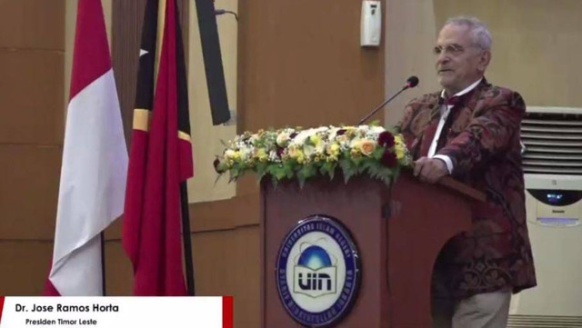 Presiden Timor Leste Jose Ramos-Horta sampaikan kuliah umum di UIN Jakarta, Rabu (20/7/2022). Foto: Dok. Istimewa