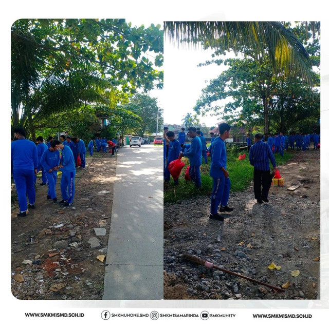 Suasana Kerja Bakti Siswa SMK Muhammadiyah 1 Samarinda. Foto: Imami/kumparan