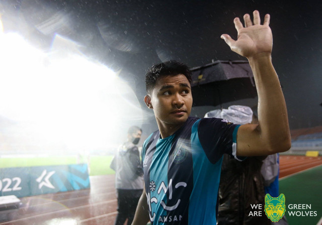 Asnawi Mangkualam saat laga Ansan Greeners vs Gimpo di Ansan-wa Stadium, Sabtu (23/7/2022), dalam pekan ke-28 Divisi 2 Liga Korea Selatan (Korsel) 2022. Foto: Foto: Facebook/@ansangreenersfc