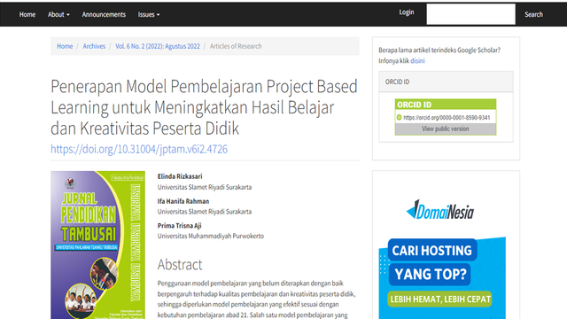 Penelitian kolaborasi Dosen Unisri Surakarta Elinda Rizkasari dan Ifa Hanifah bekerja sama dengan Dosen UMP Purwokerto Prima Trisna Aji/photo by : Website Universitas Pahlawan Tambusai