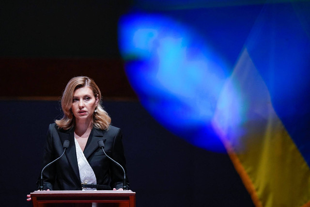 Ibu Negara Ukraina Olena Zelenska berangkat setelah menyampaikan pidato kepada anggota Kongres Amerika Serikat di US Capitol di Washington, DC, pada 20 Juli 2022. Foto: Jabin Botsford / POOL / AFP