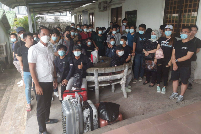 55 WNI yang disekap di Sihanoukville, Kamboja, berhasil diselamatkan (30/7).  Foto:  KBRI Phnom Penh