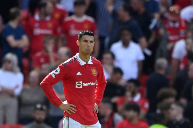 Pemain Manchester United Cristiano Ronaldo saat melawan Brighton & Hove Albion pada pertandingan Liga Inggris di Old Trafford, Manchester, Inggris. Foto: Toby Melville/REUTERS