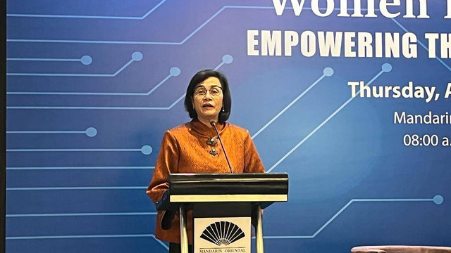 Menteri Keuangan Sri Mulyani di acara Women in Fintech di Hotel Mandarin Oriental Jakarta, Kamis (11/8).  Foto: Fariza Rizky Ananda/kumparan