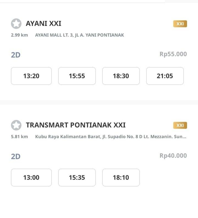 Rincian harga tiket bioskop di Pontianak. Foto: Dok. Hi!Pontianak