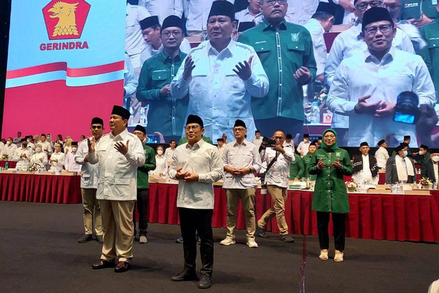 Ketum Gerindra Prabowo Subianto dan Ketum PKB Muhaimin Iskandar di Rapimnas Gerindra. Foto: PKB