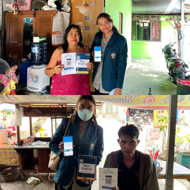 Pembuatan Akun Buku Warung di Perangkat Elektronik Pelaku UMKM dan Pemberian Brosur serta Booklet Tutorial Aplikasi Buku Warung pada hari Rabu (03/08/2022). (Sumber Foto: Dokumentasi Pribadi) 
