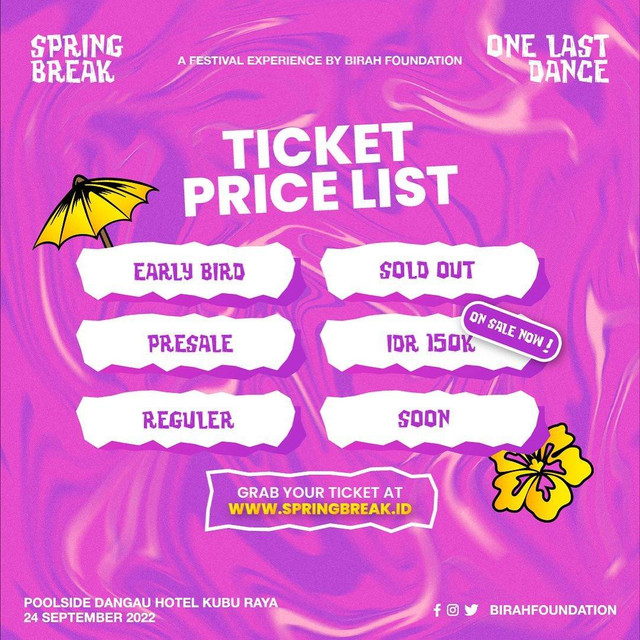 Tiket festival Spring Break. Foto: Instagram @birahfoundation