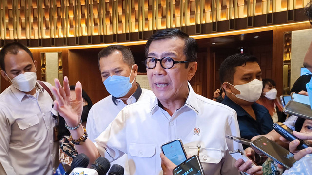 Menteri Hukum dan Hak Asasi Manusia (MenkumHAM), Yasonna H Laoly di acara Kick Off Sosialisasi RKUHP. Foto: Aprilandika Pratama/kumparan