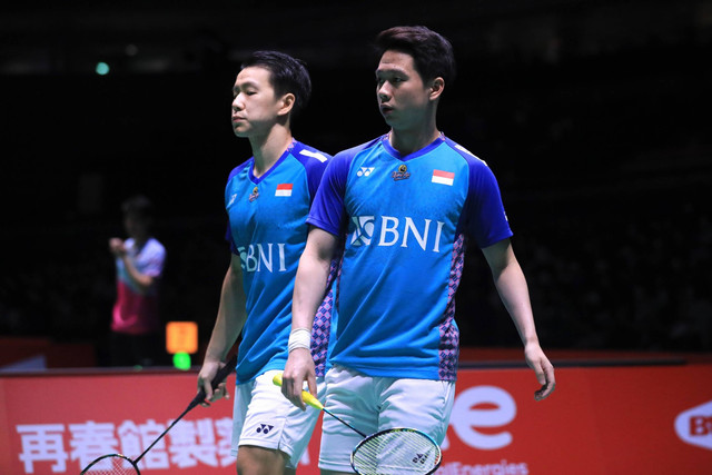Marcus Gideon/Kevin Sanjaya di Kejuaraan Dunia BWF 2022, Tokyo, Jepang. Foto: PBSI