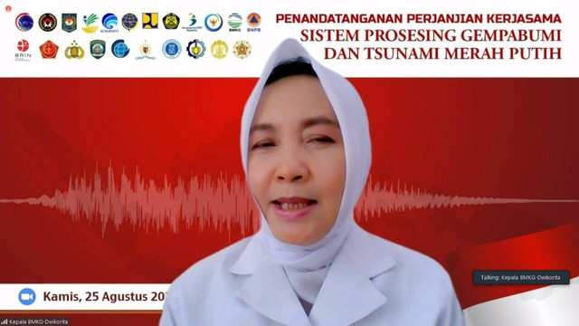 Kepala BMKG Dwikorita Karnawati, saat peluncuran Konsorsium Gempabumi dan Tsunami Indonesia (KGTI) oleh BMKG, Kamis (25/8/2022). Foto: Ainun Nabila/kumparan