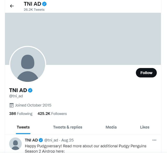 Akun Twitter TNI AD diduga diretas. Foto: Twitter/@tni_ad