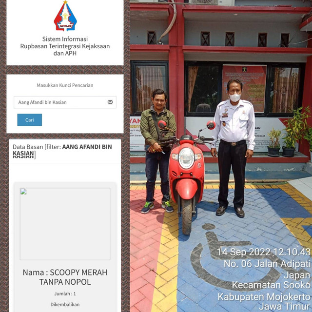 Siraja Rupbasan Mojokerto Permudah Proses Administrasi Kembaikan Motor Ke Pemilik (Foto:HumasRupMoker)