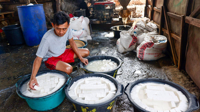Pekerja sedang membuat tahu. Foto: Suparta/acehkini