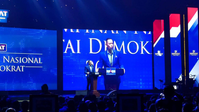 Ketua Umum Demokrat, Agus Harimukti Yudhoyono (AHY) buka Rapat Pimpinan Nasional (Rapimnas) Demokrat di Jakarta Convention Center, Jakarta, Kamis (15/6/2022). Foto: Andam Annisa/kumparan