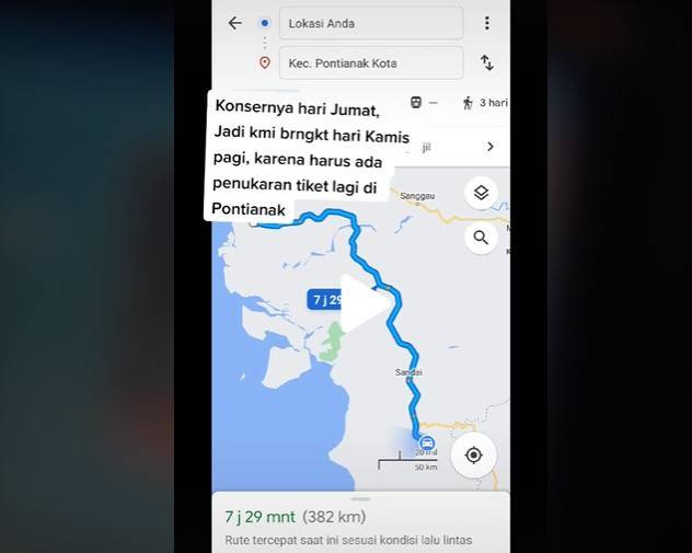 Warga Kalbar menempuh perjalanan 7 jam demi menonton konser. Foto: Tangkapan Layar TikTok @priakebun95
