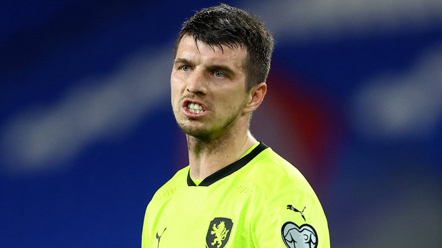 Ondrej Kudela dari Republik Ceko selama pertandingan kualifikasi Qatar Piala Dunia 2022 antara Wales dan Republik Ceko di Stadion Cardiff City, Cardiff, Wales pada 30 Maret 2021. Foto: Michael Steele/Getty Images