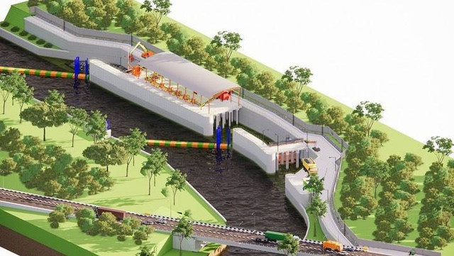 Pembangunan saringan sampah perbatasan di Kali Ciliwung. Foto: Instagram/@dinaslhdki