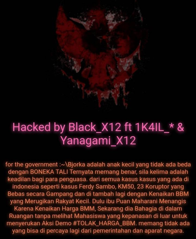 Tampilam situs website Pemprov Sultra yang diretas.