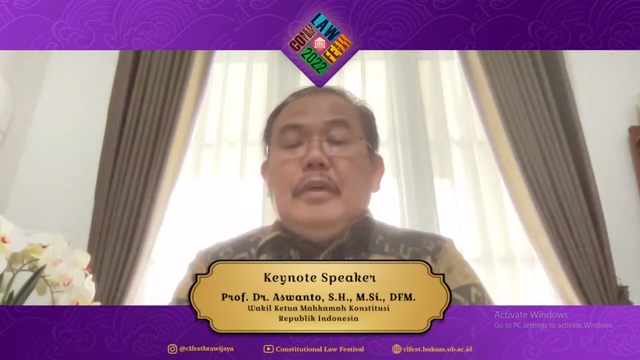 Cuplikan Aswanto pada saat menjadi Keynote Speaker dalam acara Constituonal Law Festival di Fakultas Hukum Universitas Brawijaya. Foto: Dokumentasi Pribadi Penulis