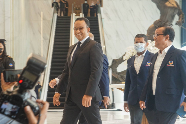 Suasana deklarasi Anies Baswedan sebagai calon presiden RI dari NasDem di DPP Partai NasDem di Jakarta pada Senin (3/10/2022). Foto: Iqbal Firdaus/kumparan