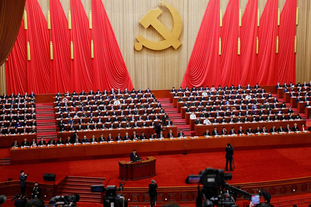 Pembukaan Kongres Partai Komunis China oleh Presiden Xi Jinping Foto: Thomas Peter/Reuters