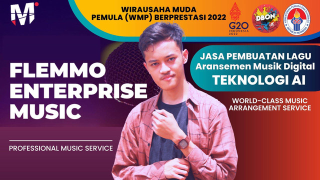 Maharsyalfath Izlubaid Qutub Maulasufa, pendiri dan CEO Flemmo Enterprise Music, Finalis Wirausaha Muda Pemula Dan Penggerak Wirausaha (WMP) Berprestasi Nasional 2022, Kementerian Pemuda dan Olahraga Republik Indonesia (Kemenpora RI). (dok pribadi).