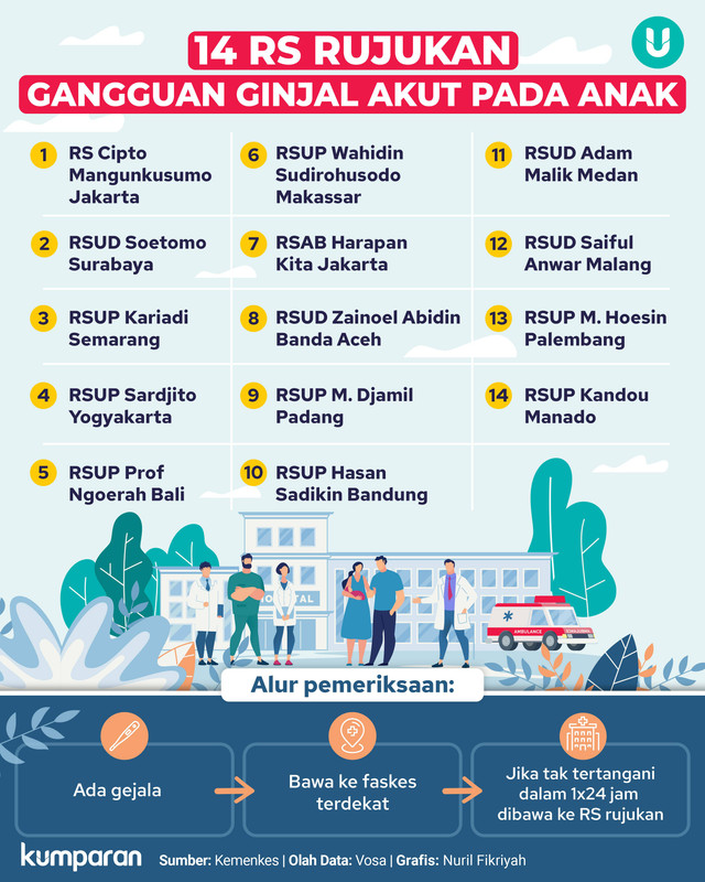 Infografik 14 RS Rujukan Gagal Ginjal Akut pada Anak. Foto: kumparan