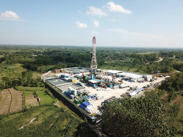 Foto udara sumur eksploras Kolibri (KOL)-001 di wilayah onshore Cepu, Jawa Timur, yang dikelola PT Pertamina EP. Foto: Pertamina EP