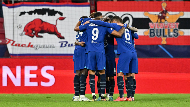 Selebrasi pemain Chelsea usai mencetak gol ke gawang FC Salzburg pada pertandingan Grup E Liga Champions di Red Bull Arena Salzburg, Salzburg, Austria. Foto: Joe Klamar/AFP