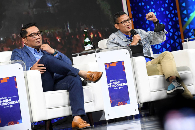 Ridwan Kamil dan Sandiaga Uno mengisi Diskusi Kebangsaan Demi Indonesia di Ciputra Artpreneur, Jakarta, 29 Oktober 2022. Foto: M Risyal Hidayat/ANTARA FOTO