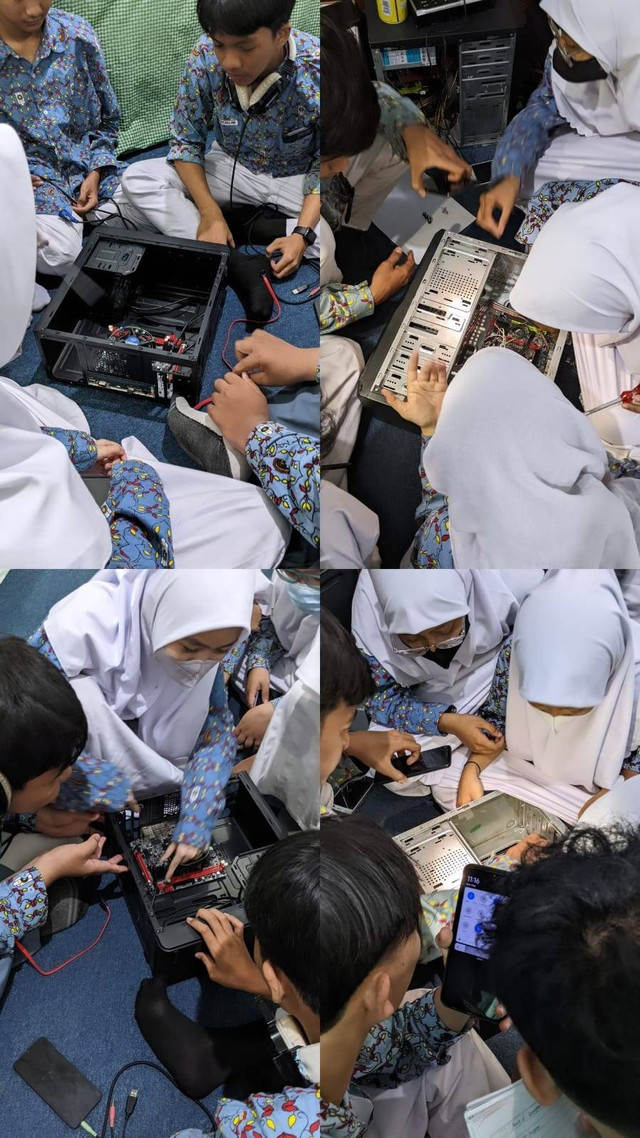 Suasana Merakit Komputer oleh Siswa X Multimedia. Foto: Royan/kumparan