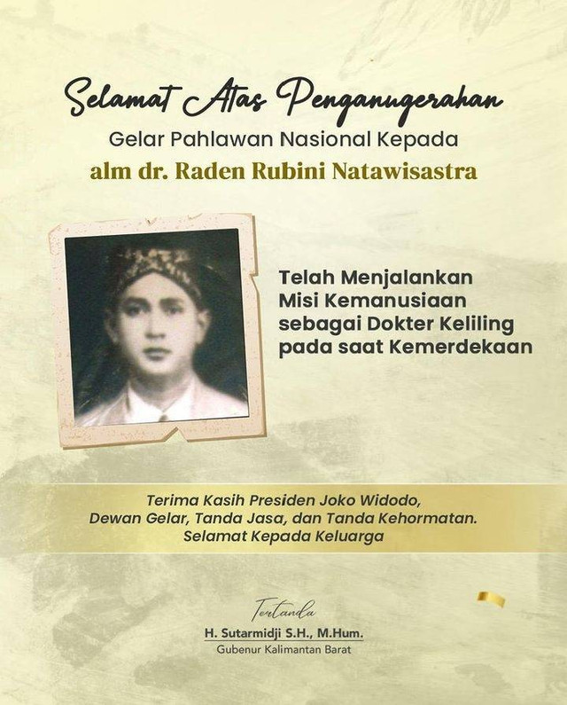 dr. Raden Rubini Natawisastra dianugerahi gelar pahlawan nasional. Foto: Dok. Istimewa