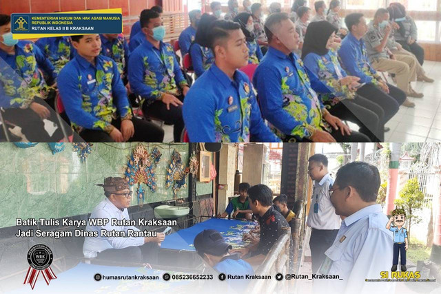 Pegawai Rutan Rantau saat mengenakan batik hasil karya WBP Rutan Kraksaan. (Humas Rutan Kraksaan)