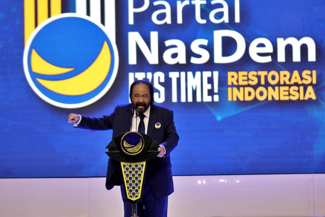 Ketua Umum NasDem Surya Paloh menyampaikan sambutan dalam Puncak Perayaan HUT ke-11 NasDem di Jakarta Convention Center (JCC), Jakarta, Jumat (11/11/2022). Foto: Iqbal Firdaus/kumparan