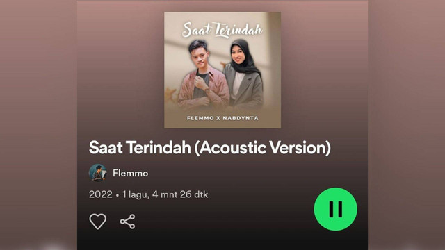 Single Lagu Flemmo Terbaru, Saat Terindah Versi Akustik Dirilis di Spotify, dan 100 platform streaming musik digital lainnya. (Dokpri)