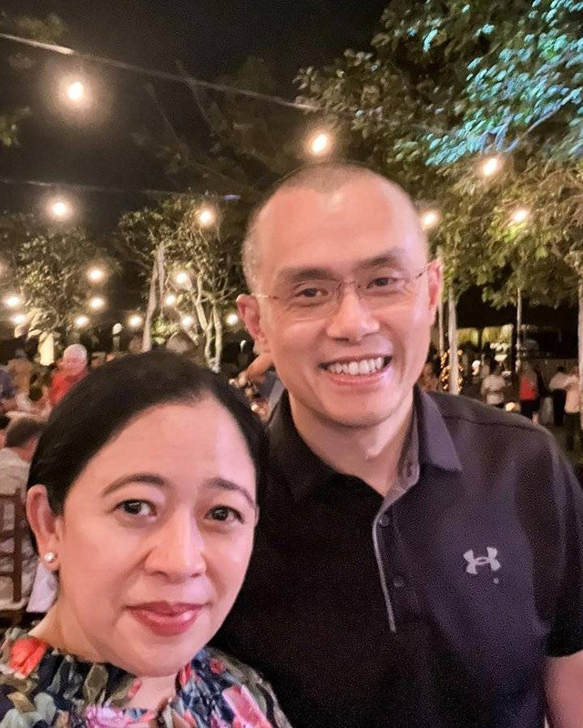 Ketua DPR Puan Maharani berfoto bersama Founder/CEO Binance, Changpeng Zhao. Foto: Twitter/@puanmaharani_ri