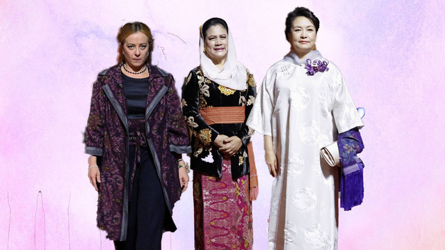Gaya tokoh perempuan dunia saat hadiri gala dinner G20 di Bali, Indonesia. Foto: Antara Foto dan AFP