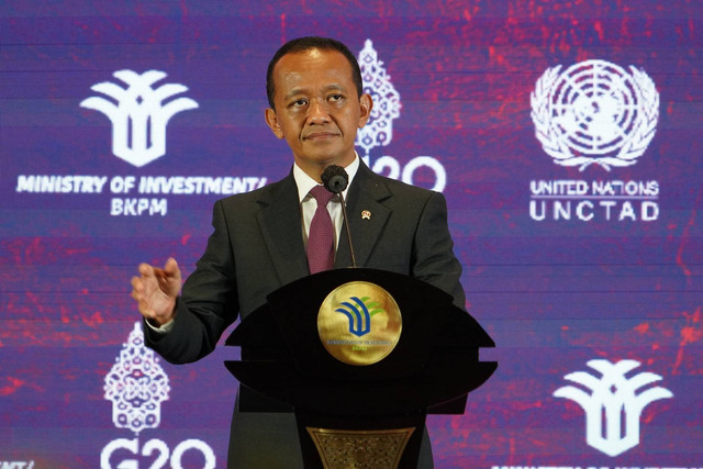 Menteri Investasi/Kepala BKPM Bahlil Lahadalia saat The Introduction of Bali Compendium G20 and the Launch of Sustainable Investment Guidelines di Bali, Senin (14/11/2022). Foto: Dok. Kementerian Investasi