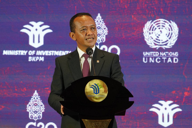 Menteri Investasi/Kepala BKPM Bahlil Lahadalia saat The Introduction of Bali Compendium G20 and the Launch of Sustainable Investment Guidelines di Bali, Senin (14/11/2022). Foto: Dok. Kementerian Investasi