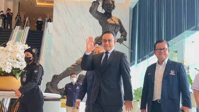 Anies Baswedan saat akan dideklrasikan sebagai capres dari Partai NasDem (Zamachsyari/kumparan)