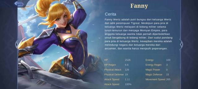 karakter Fanny Mobile Legends. Tangkapan Layar di Game Mobile Legends