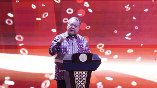 Gubernur BI Perry Warjiyo dalam Pertemuan Tahunan Bank Indonesia (PTBI) di JCC Senayan, Jakarta, Rabu (30/11).  Foto: Dok. Bank Indonesia 
