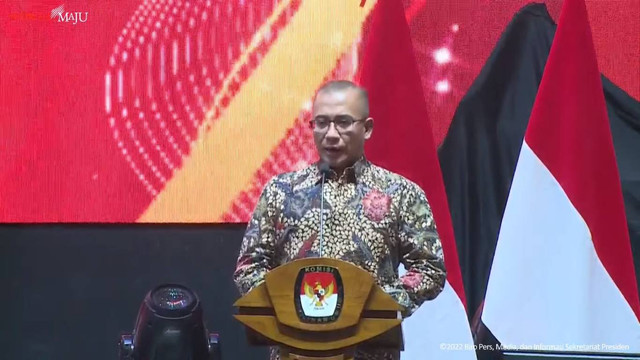 Ketua Komisi Pemilihan Umum (KPU) RI Hasyim Asy'ari  di acara Konsolidasi Nasional dalam Rangka Kesiapan Pelaksanaan Tahapan Pemilu Serentak Tahun 2024, Jumat (2/12/2022). Foto: Youtube/Sekretariat Presiden