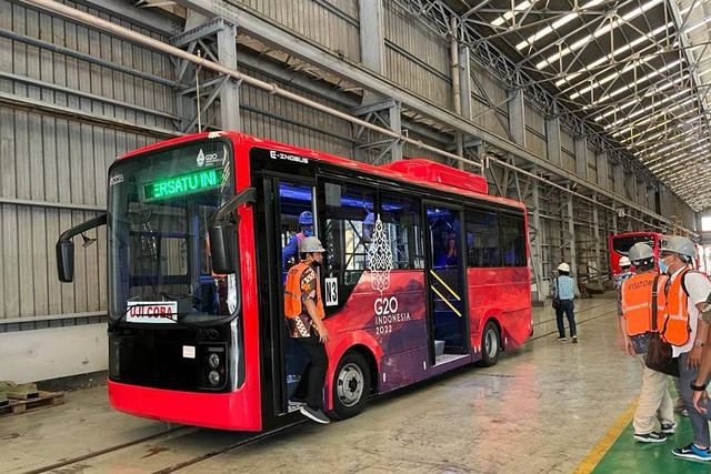 Bus Listrik Merah Putih (BliMP) yang digunakan untuk kendaraan operasional selama KTT G20 di Bali bulan November lalu. Foto: Dok. Istimewa