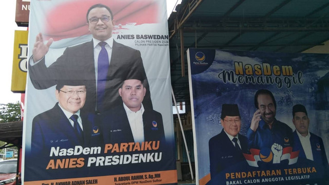Baliho "NasDem Partaiku Anies Presidenku" di depan kantor DPW Partai NasDem Sulawesi Barat. Foto: Awal Dion/SulbarKini