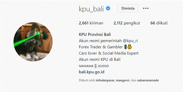 Screenshot akun instagram KPU Bali yang diretas - IST