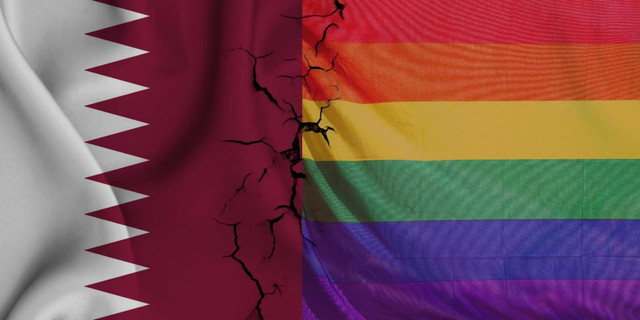 Bendera LGBT (kanan) yang ingin mengibar di Qatar. Foto : design pribadi (canva).